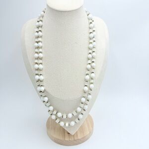 Vintage White Glass Beads Multi Strand Necklace